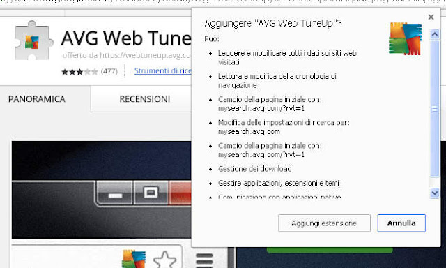 Permessi AVG Web TuneUp su Chrome