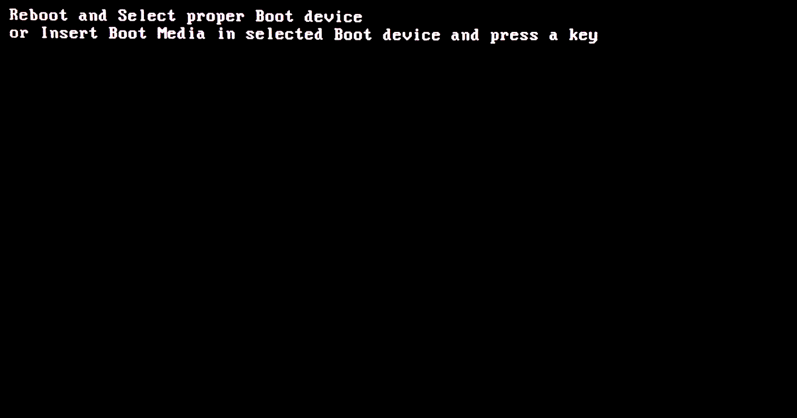 Сначала черный экран. При запуске виндовс черный экран. Экран ошибки при загрузке. Ошибка Reboot and select proper Boot device. Чёрный экран при включении.