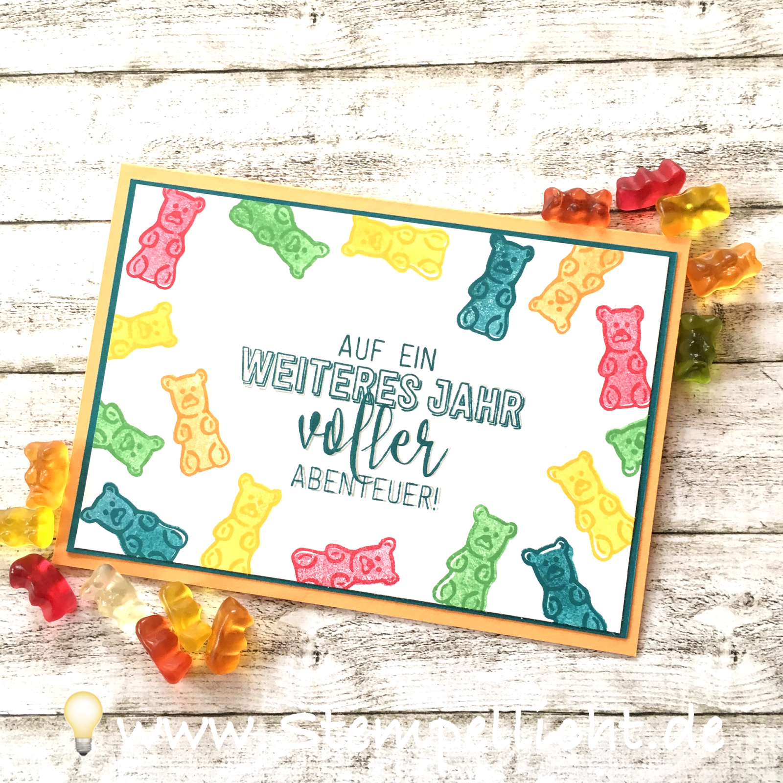 Stempellicht Gummibärchen Karte zum Geburtstag