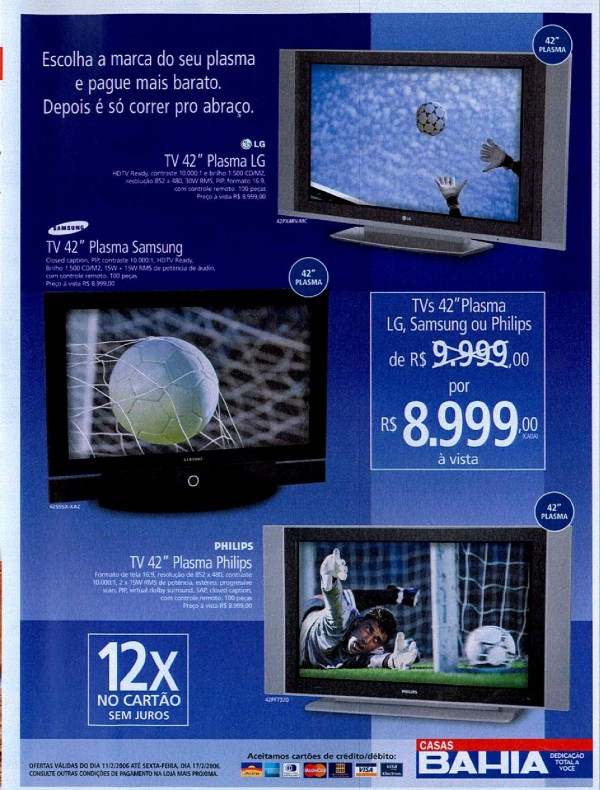 Propaganda das Casas Bahia apresentando ofertas de TV para o ano de 2006