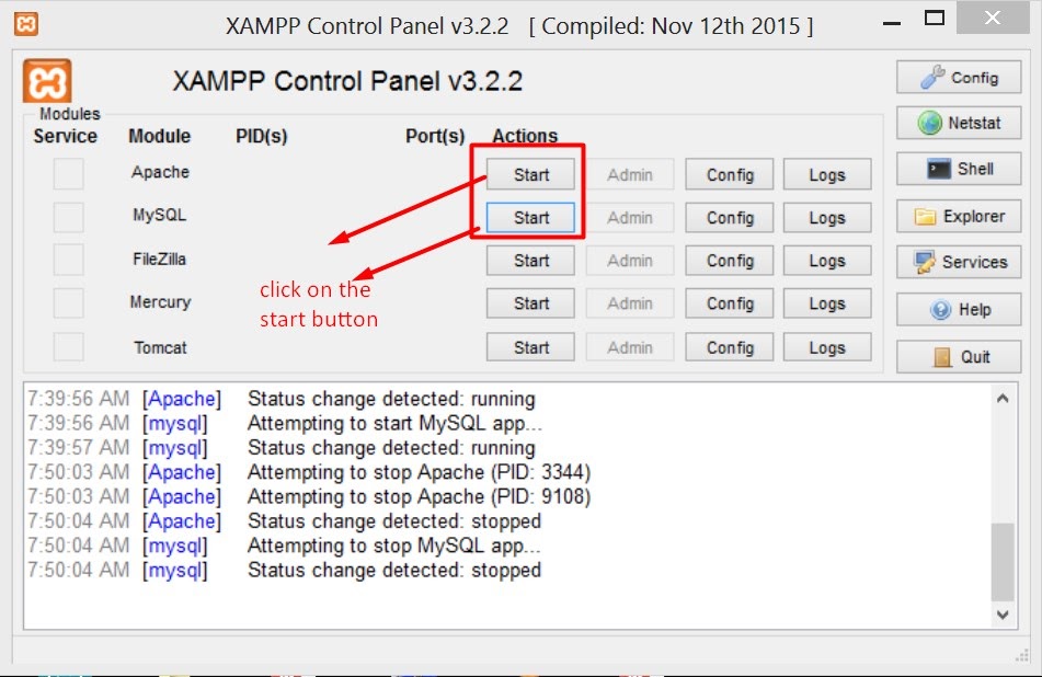 how to create database in xampp server.