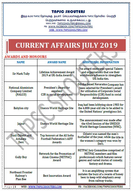 DOWNLOAD JULY 2019 CURRENT AFFAIRS ENGLISH PDF - TNPSC SHOUTERS