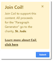 Coil Non-Subscriber Notice If you are not a subscriber to Coil, this notice will appear near the submit button. If you are a subscriber, it will timeout after 9 seconds.