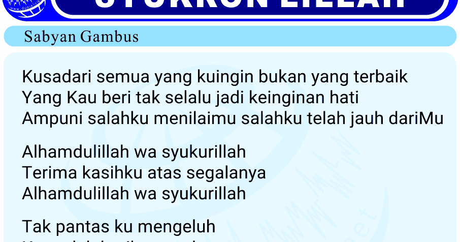Lirik Lagu Syukron Lillah Alhamdulillah Versi Nissa Sabyan