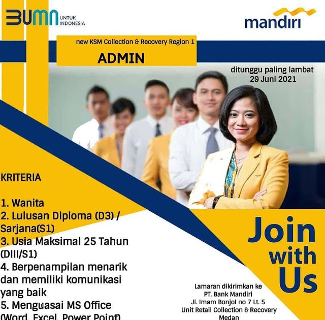 Lowongan Kerja BUMN D3 S1 di PT Bank Mandiri (Persero) Tbk Medan Juli