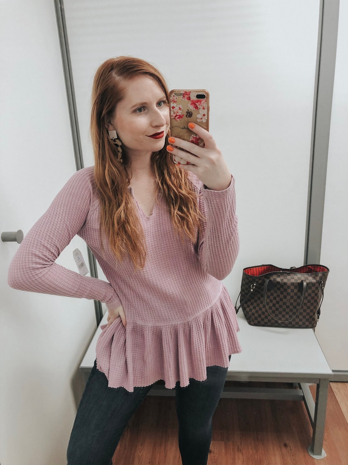 Time and Tru Women's Thermal Peplum Top: $9.00. Free People Thermal Top Dupe for Less. Affordable by Amanda, fall style blogger from Tampa, Florida.