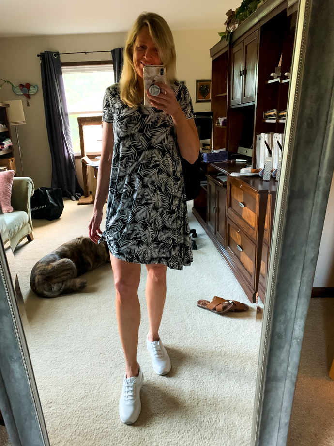 black and white palm print swing dress