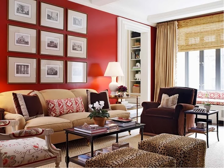 red and beige living room walls