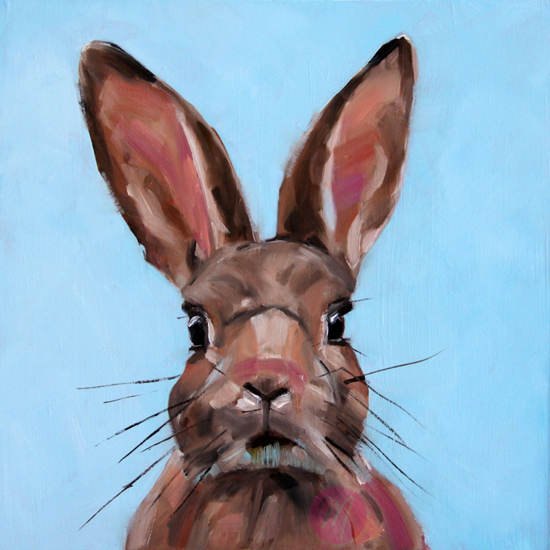 MERRILL WEBER ART FRANCES, BUNNY RABBIT OIL PAINTING