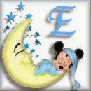 Alfabeto de Mickey Bebé durmiendo en la luna E.