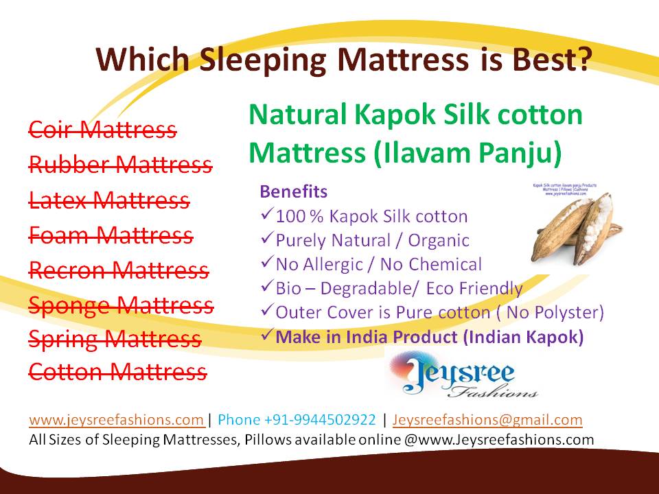 100 Natural Traditional Kapok Silk cotton ( Ilavam Panju) Mattress