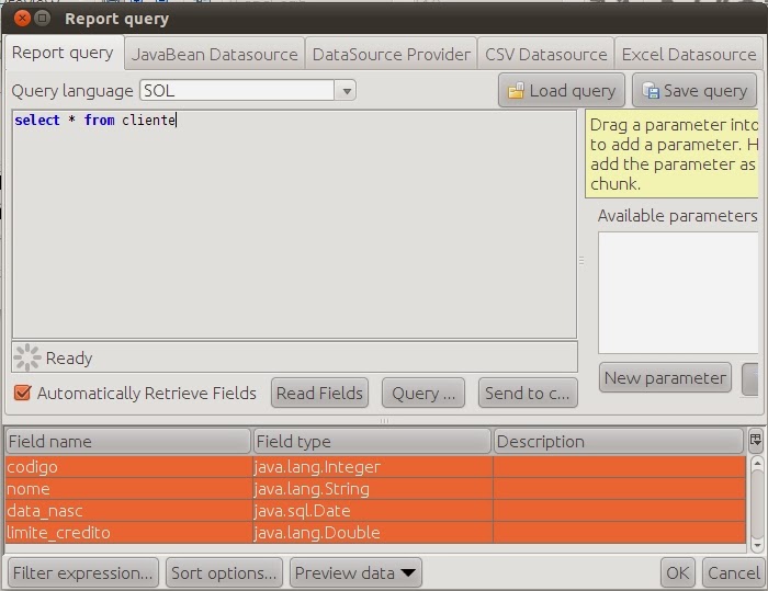 Java sem café.! JasperReports 4.0.1 Utilizando JDBC datasource