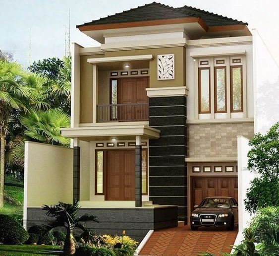 Rumah minimalis 2 lantai atap limasan dengan nuansa krem