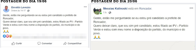 Roncador: Pré-candidato copia postagem de outro pré-candidato do mesmo partido!