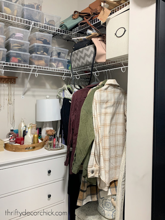 messy closet corner before