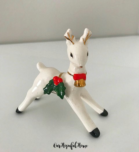 Inarco porcelain Christmas reindeer holly gold bell