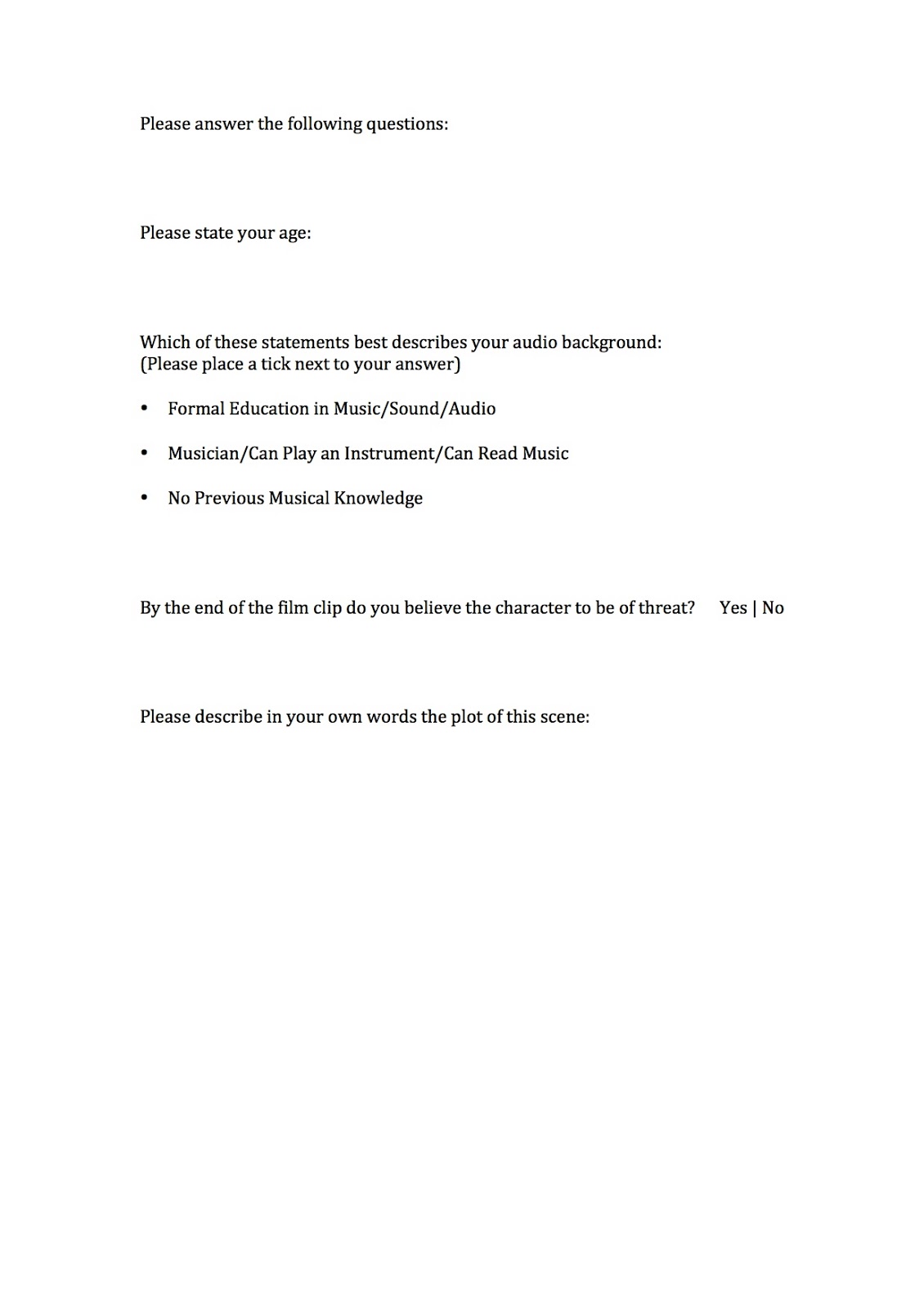 Philip Morton Audio Final questionnaire / Methodology