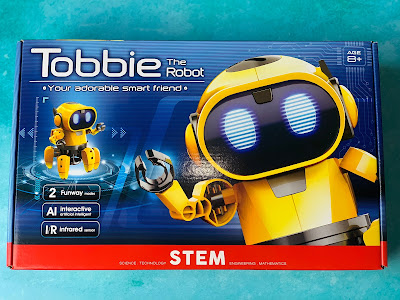 The box showing Tobbie the interactive robot