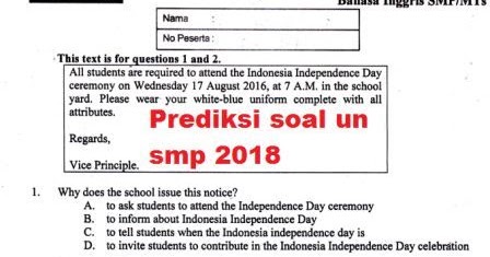 Prediksi Soal Un 2018 Bahasa Inggris Smp Pdf Info Pendidikan Terbaru