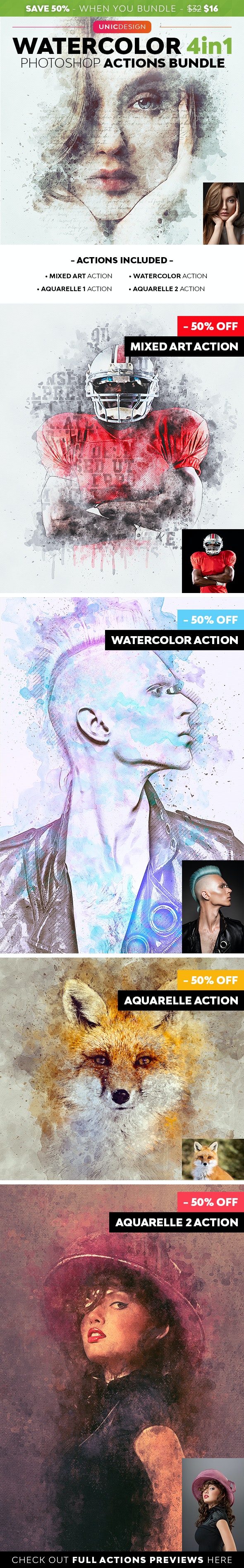 GraphicRiver - Watercolor 4in1 Photoshop Actions Bundle 29753428 2 Preview%2B%25282%2529