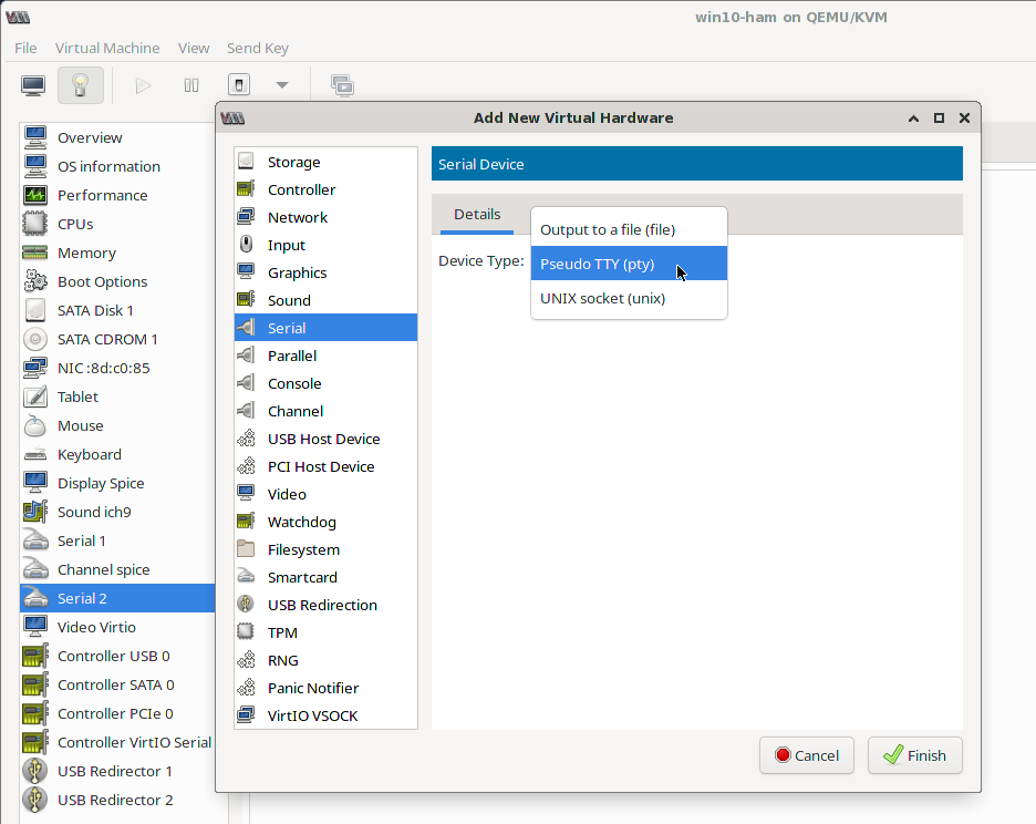 Baitisj Serial device passthrough from Linux KVM host to guest