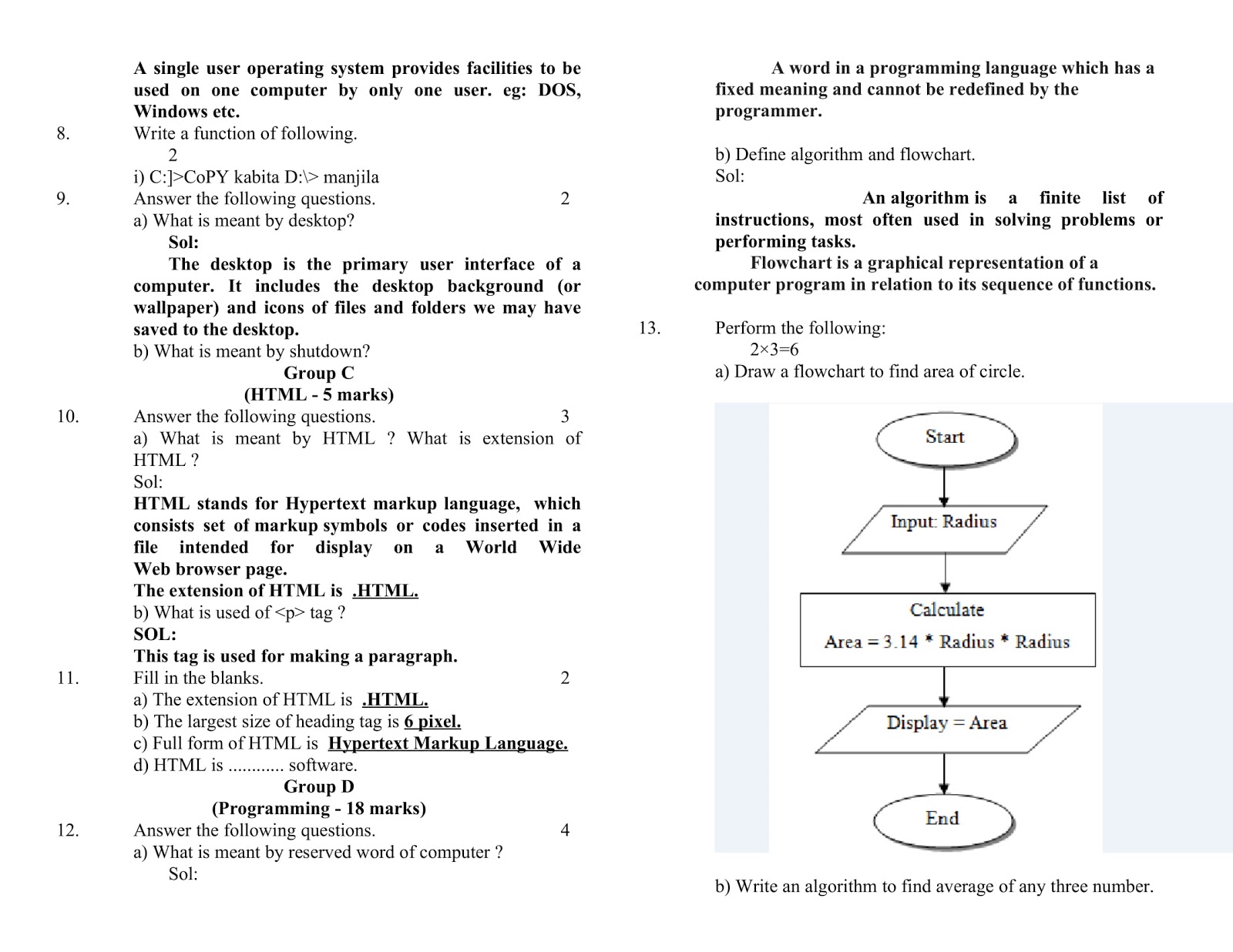 Computer Science & Programming : Solution for Class 9 (Set -14)