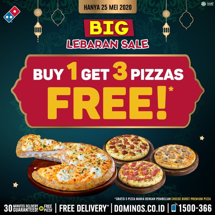 Promo Dominos Pizza BIG Lebaran Sale Beli 1 Gratis 3 Pizza