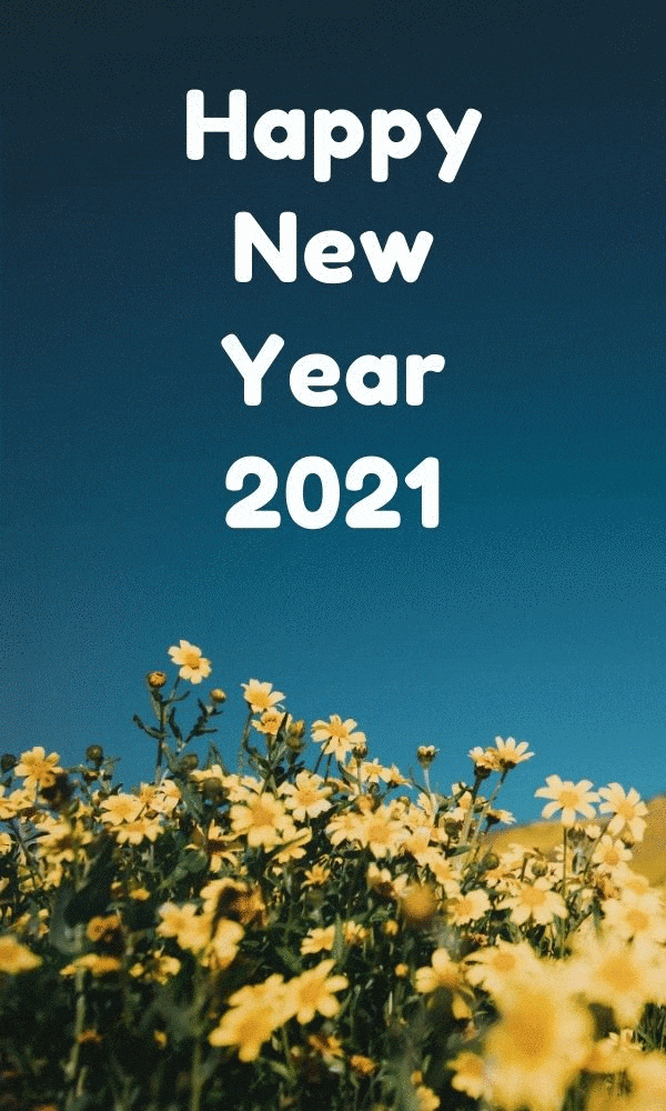 Happy 2021 New Year GIF Image with Flowers