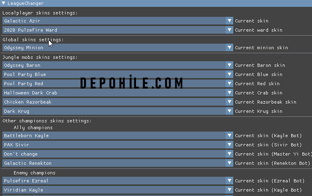  League of Legends  v10.19 Internal Skin Değiştirme Hilesi 2020