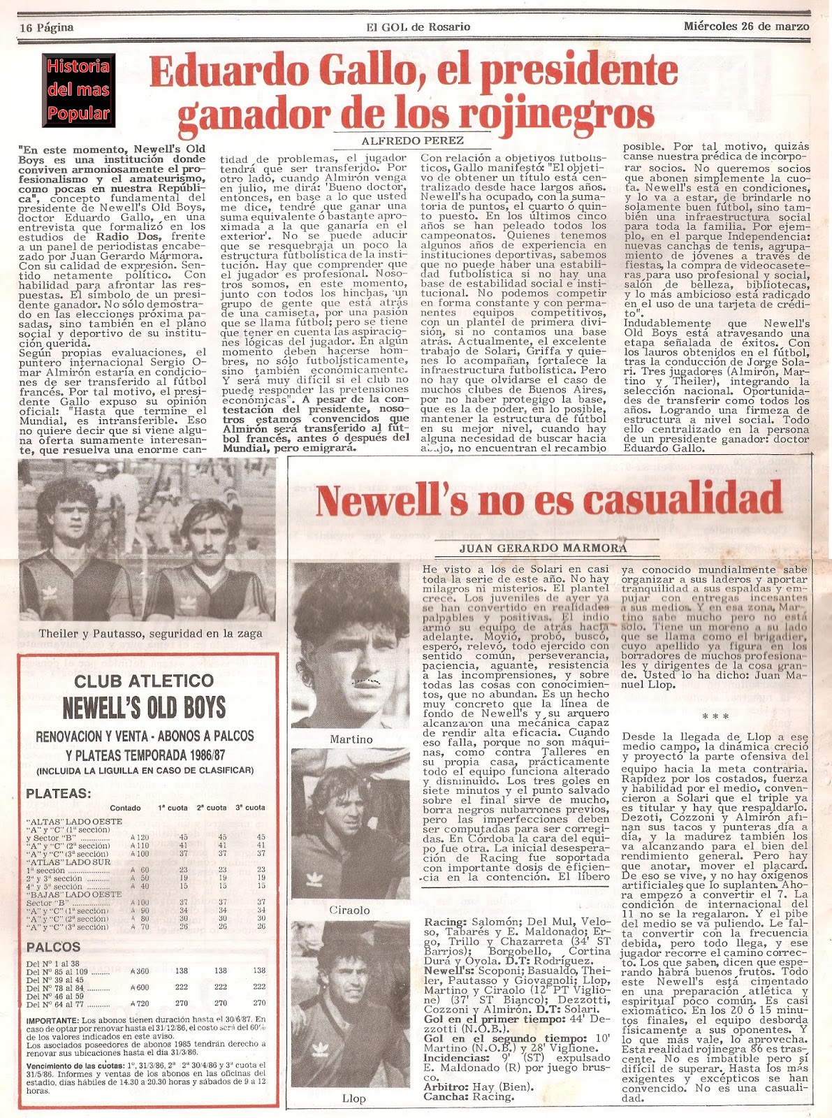 Historia del mas Popular Campeonato de Primera División 198586 (2ª