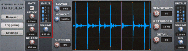 Set the input volume level in Steven Slate Trigger 2 Set the input volume level in Steven Slate Trigger 2