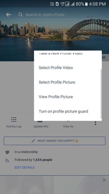 Activar protección de imagen de perfil de Facebook