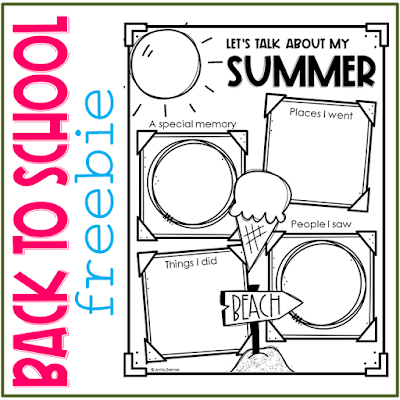 A perfect BACK TO SCHOOL activity! Encourage your students to share about their summer vacations by having them fill in this free resource! You may choose to have students draw or write in the spaces, providing differentiated opportunities to those who need it. Makes a sweet bulletin board! #backtoschool #freebie #kwriting #1stgradewriting #writing #literacy #education #kindergarten #1stgrade