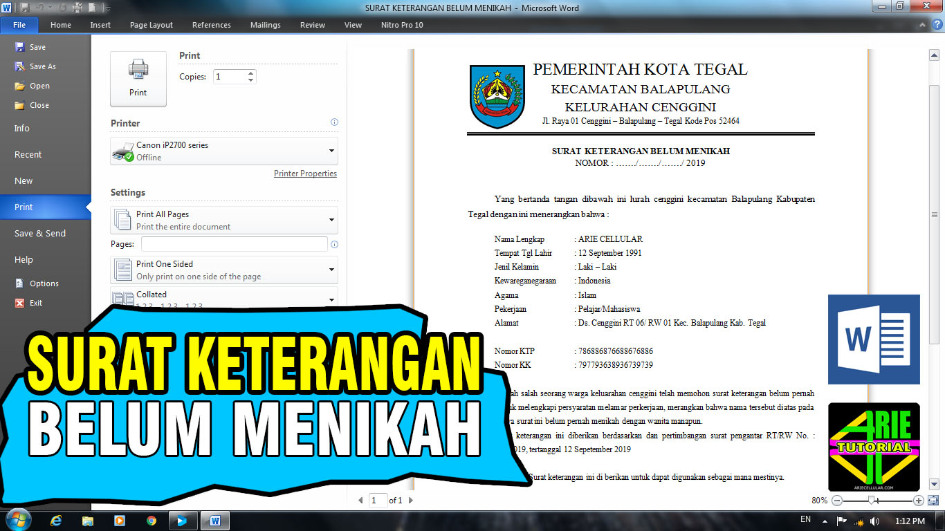 Download Surat Keterangan Belum Menikah (Word) | ARIE CELLULAR