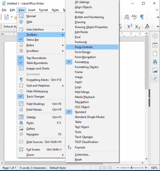создать заполняемую PDF-форму в LibreOffice