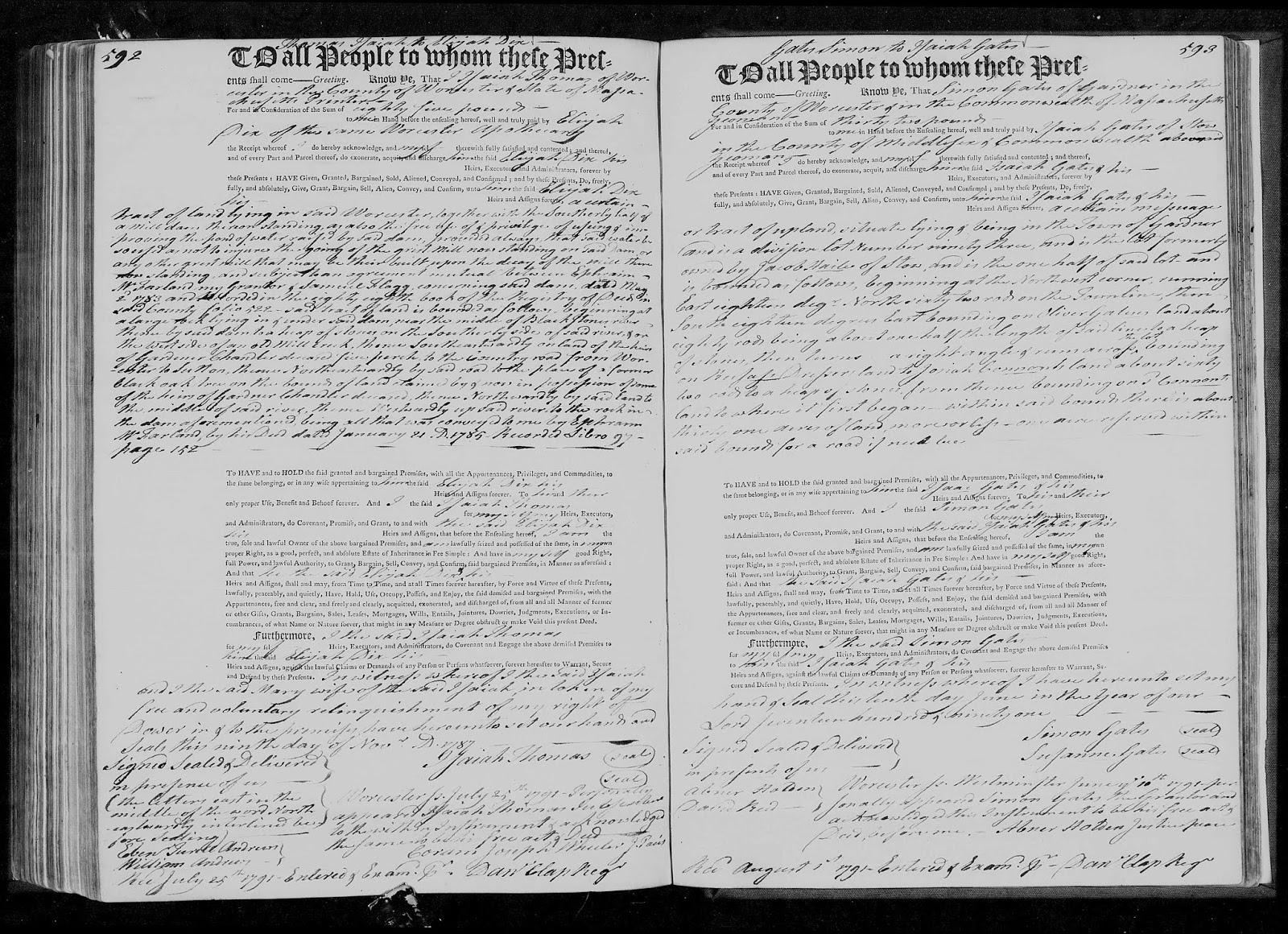 GeneaMusings Amanuensis Monday 1791 Deed of Simon Gates to Isaiah