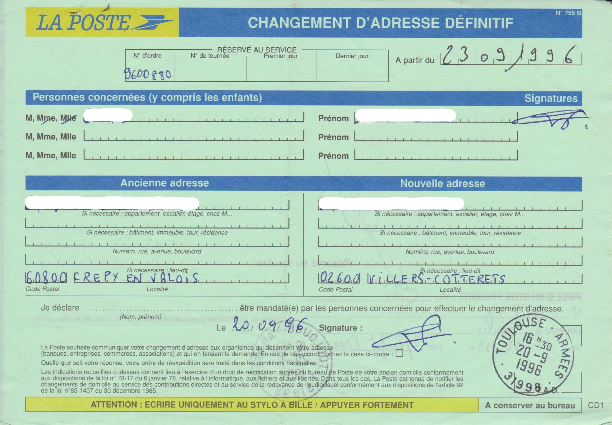 Réexpédition Définitive Du Courrier En Cas De Décès LA POSTE AUX ARMEES: Les ordres de réexpédition N° 755 A et 755 B