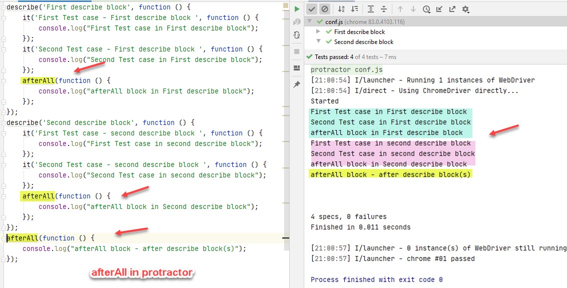 Keep Learning afterAll() in protractor