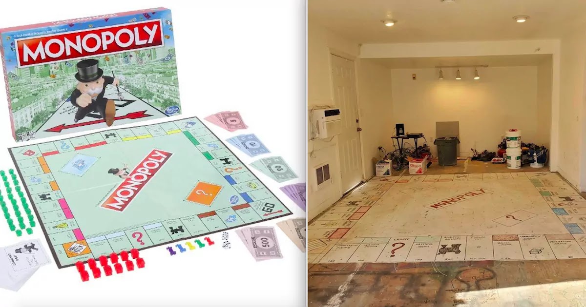 Family Discovers Giant Hand-Painted Monopoly Board Underneath Old Carpet In Their Home Family Discovers Giant Hand-Painted Monopoly Board Underneath Old Carpet In Their Home