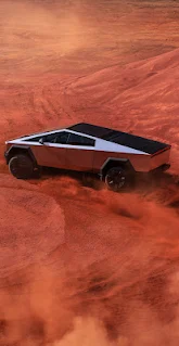 خلفية سيارة تسلا سايبر تراك في الصحراء ، خلفيات سيارات بدقة 4K
