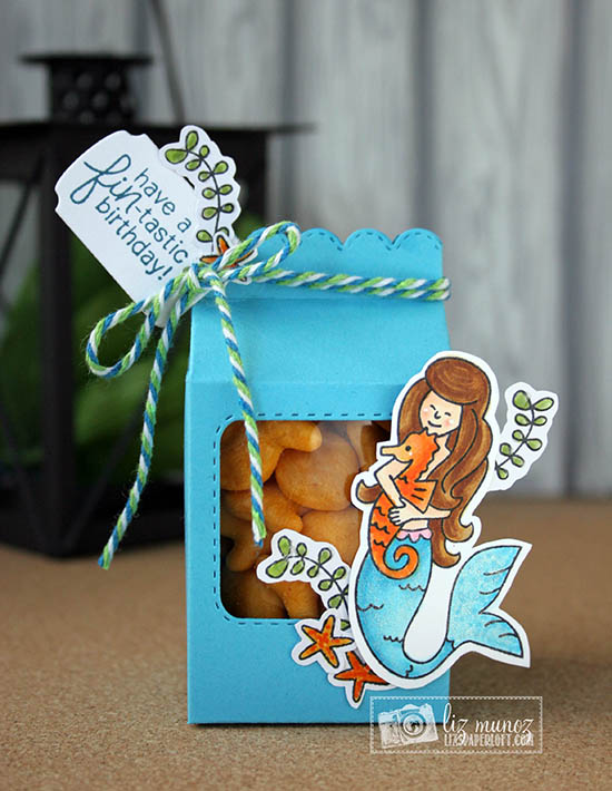 Mermaid Treat container by Guest Designer Liz Munoz  | Mermaid Crossing Stamp set  #newtonsnook #mermaid