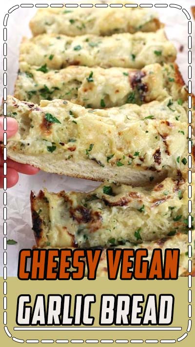Cheesy Vegan Garlic Bread! This dairy-free garlic bread is quick and easy to make. Smothered in a homemade vegan cheese, perfect paired with your favourite Italian pasta dish. There's also an option for classic garlic bread (without cheese). #itdoesnttastelikechicken #veganrecipes #dairyfree