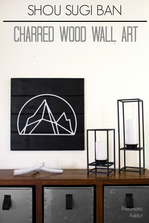 how to diy modern shou sugi charred wood black white mountain wall wood art print tutorial