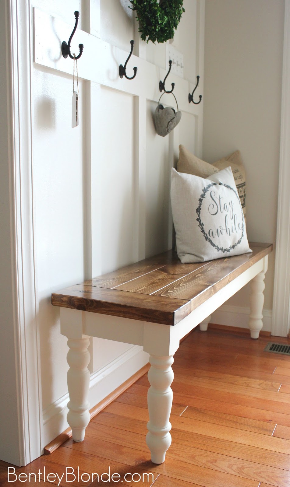 bench farmhouse entryway diy mudroom rustic tutorial decor bentleyblonde furniture decorated tutorials easy paintedfurnitureideas inspirations painted hooks decorate bentley wood