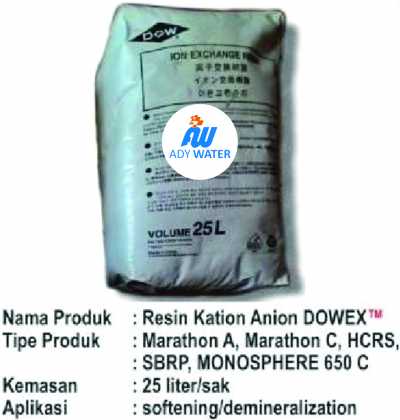 Jual Resin Dowex HCRS, Cara Pakai Resin Kation Dowex HCRS , Distributor Resin Kation Anion