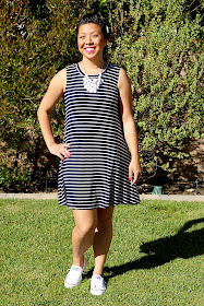 Blue and White Stripe Swing dress with Converse