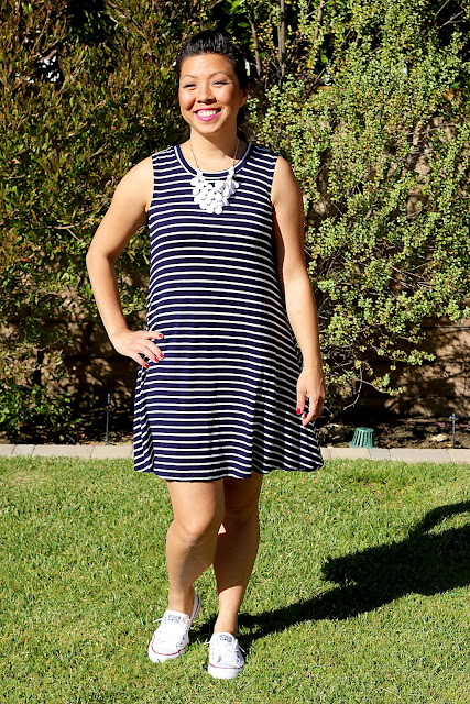 Blue and White Stripe Swing dress with Converse