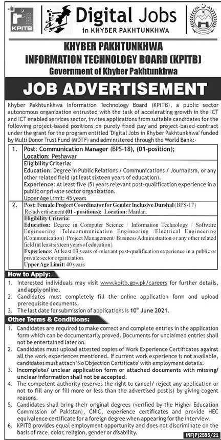 Information Technology Board (KPITB) KPK Jobs 2021 in Pakistan Information Technology Board (KPITB) KPK Jobs 2021 in Pakistan