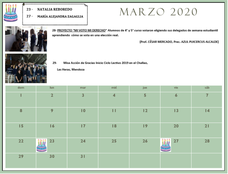 CALENDARIO 2020  HISTORIAL 2019