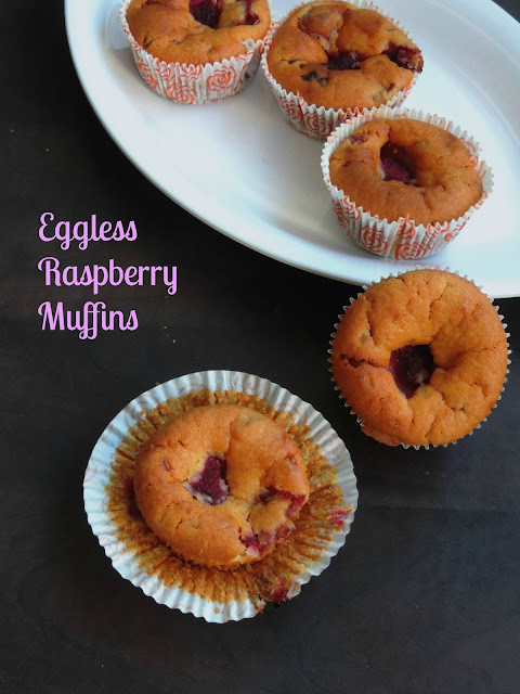 Eggless raspberry muffins